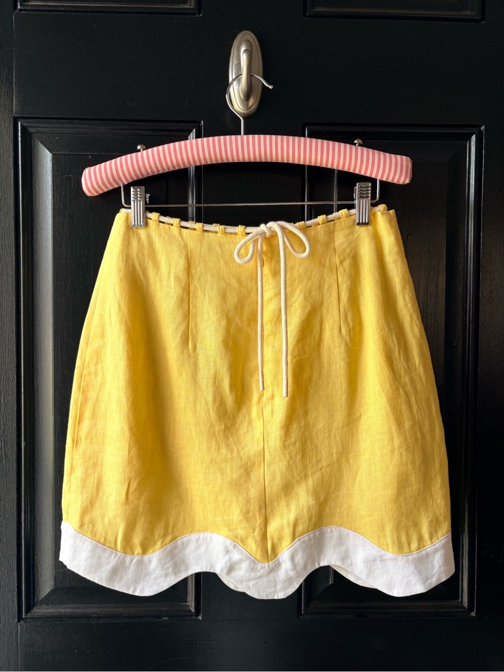 STAUD Ariana Yellow Linen Scalloped Hem Mini Skirt Size 6 - Picture 11 of 13